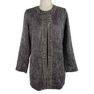 Chico's Embellished Gem Duster Jacket Tweed Dressy Long Cardigan Size Small